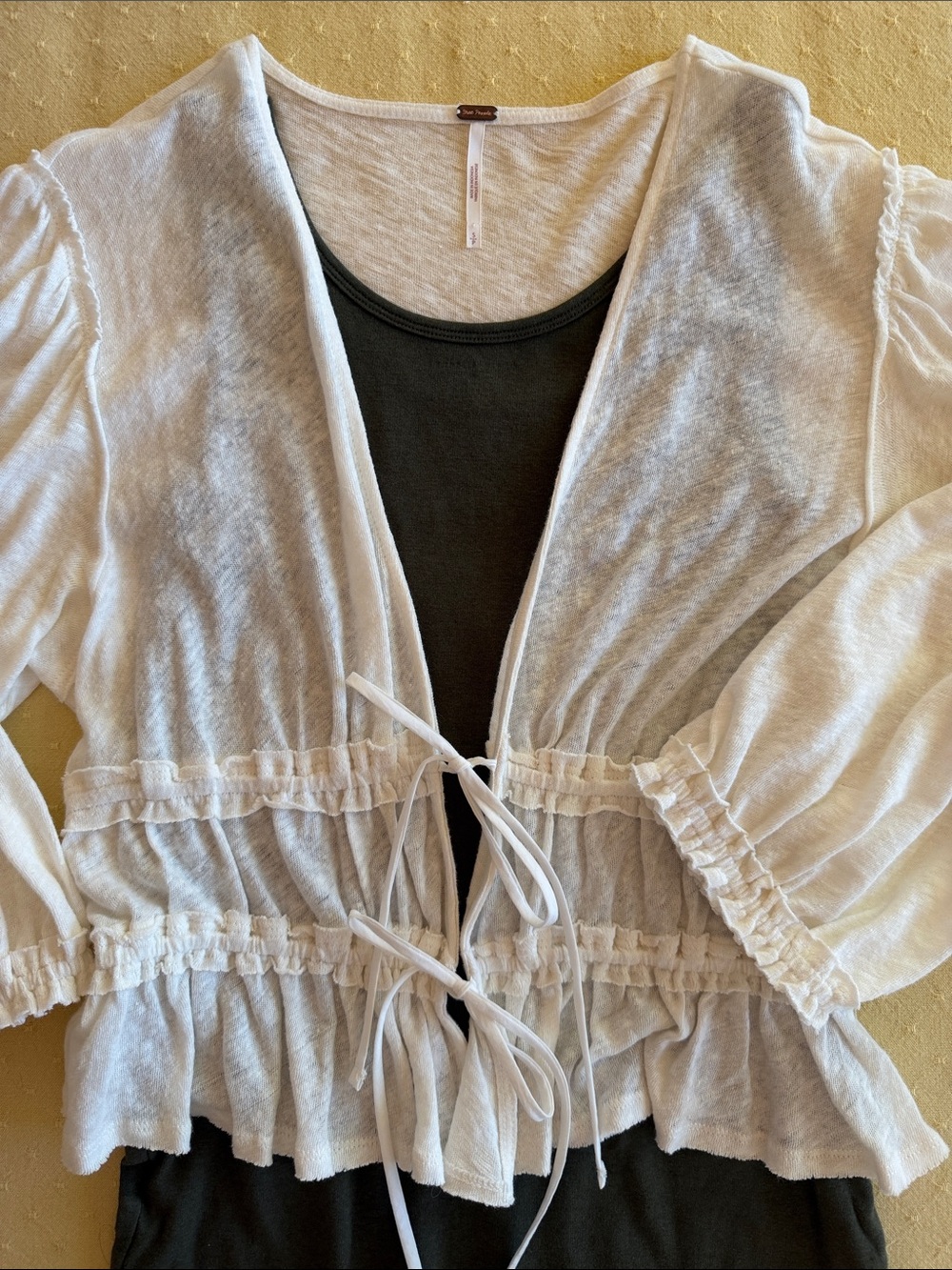 Free People White Tie-Front Ruffle Tunic